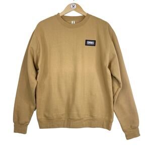 Chums Classic Pullover Sweatshirt Unisex L Tan Black Patch Logo Crewneck Chumley